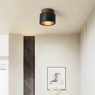 Emilio - Retro Black Stone Flush Mount Wood Ceiling Downlight