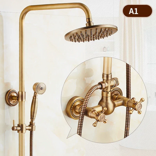 Malaney - Brass Antique Wall Mounted Dual Handle Shower Set