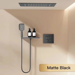 Lazare - Modern Brass Wall Mounted Black Shower System with Thermostatic Controls