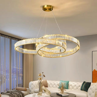 Ripple - Modern Round Gold Crystal Hanging Chandelier