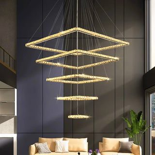 Elio - Modern Square Tiered Gold Hanging Chandelier