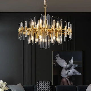 Swan - Glass Crystal Tubes Round Gold Ceiling Chandelier