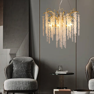 Elysia - Gold Hanging Rectangle Crystal Tassel Ceiling Chandelier