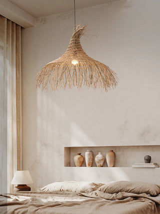 Suzette - Nordic Retro Rattan Weaving Straw Hat Chandelier Hanging Lamp Fixture