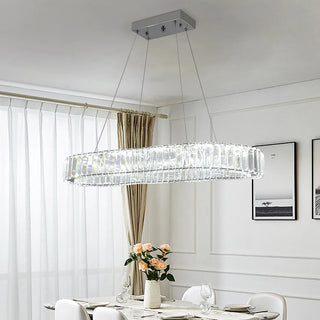 Tabrizi - Crystal Oval Chrome Glass Hanging Ceiling Light Chandelier