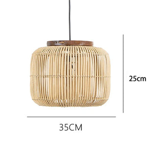 Nora - Retro Rattan Squashed Round Ceiling Light