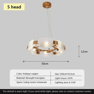 Barrage - Modern Patterned Glass Gold Crystal Hanging Chandielier