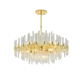 Swan - Glass Crystal Tubes Round Gold Ceiling Chandelier