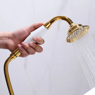 Corella - Freestanding Floor Gold Swan Bathtub Tap with Handheld Shower