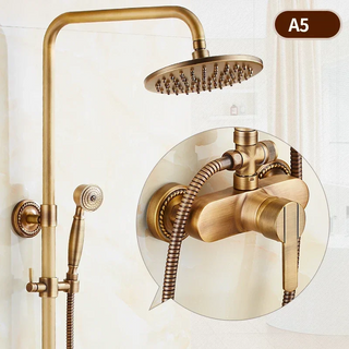 Malaney - Brass Antique Wall Mounted Dual Handle Shower Set