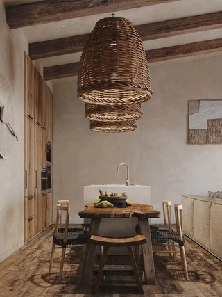 Lascano - Natural Handmade Rattan Shade Round Pendant Ceiling Light