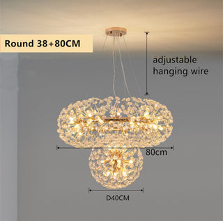 Orhan - Glass Dandelion Gold Frame Round Clear Crystal Ceiling Light Chandelier
