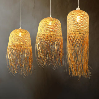 Samra - Natural Bamboo Wicker Rattan Tassel Hanging Pendant Ceiling Light