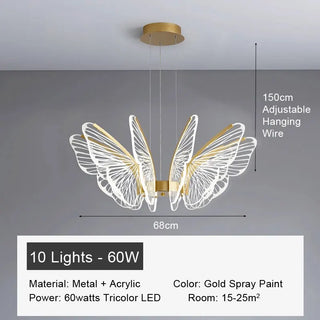 Damir - Gold LED Butterfly Wings Hanging Chandelier