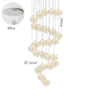 Celeste - Modern Statement Multi Head Chrome Square Crystal Spiral Chandelier