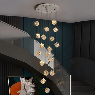Abby - Crystal Square Box Gold Ceiling Chandelier