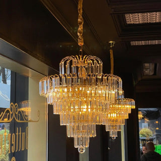 Matteo - Crystal Shaped Glass Multi-Tier Round Ceiling Light Chandelier