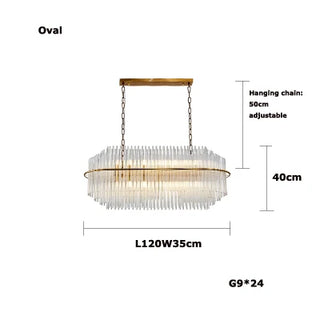 Russle - Gold Tiered Tube Glass Crystal Round Oval Ceiling Light Chandelier