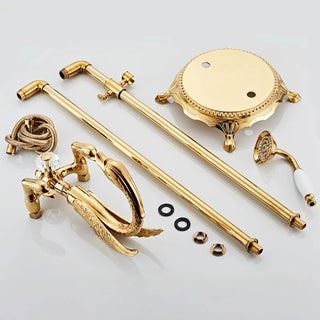 Corella - Freestanding Floor Gold Swan Bathtub Tap with Handheld Shower