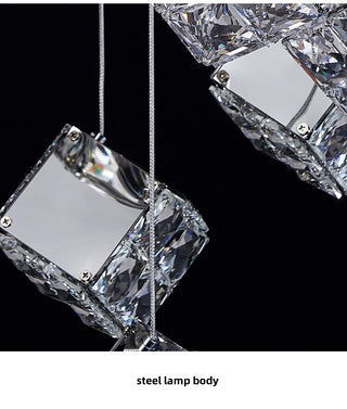 Celeste - Modern Statement Multi Head Chrome Square Crystal Spiral Chandelier