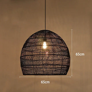 Doha - Natural Bamboo Striped Layered Hanging Pendant Ceiling Light