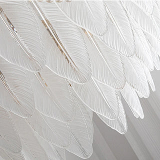 Kristy - Glass Feather Round White Glass Gold Frame Ceiling Light Chandelier