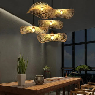 Fresno - Natural Abstract Handwoven Bamboo Hanging Pendant Ceiling Light