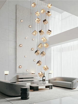 Abby - Crystal Square Box Gold Ceiling Chandelier