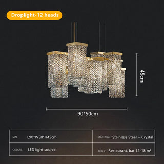 Nicole - Rectangular Hanging Crystal Coloured Glass Gold Chandelier