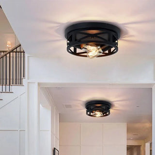 Zulia - Modern Circular Criss Cross Integrated Black Flush Mount Ceiling Light
