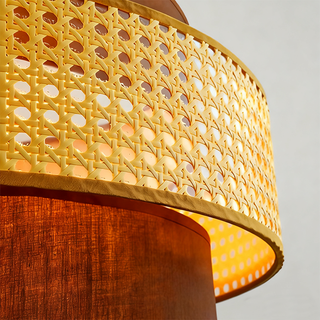 Kheesa - Layered Perforated Woven Cylindrical Hanging Pendant Ceiling Light