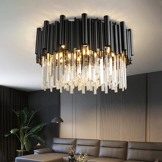 Vertice - Contemporary Matte Black Round Crystal Chandelier