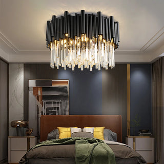 Vertice - Contemporary Matte Black Round Crystal Chandelier