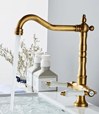 Kain - Dual Handle Antique Brass Kitchen Tap
