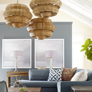 Lisette - 3 Tiers Adjustable Height Hanging Light with Rattan Shade & Midnight Black Fixture