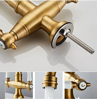 Kain - Dual Handle Antique Brass Kitchen Tap