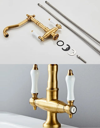 Kain - Dual Handle Antique Brass Kitchen Tap