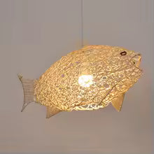 Azure - Modern Wavy Hand Woven Rattan Fish Pendant Ceiling Light