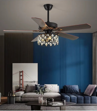 Vissarion - Wooden Blade Crystal Light Ceiling Fan