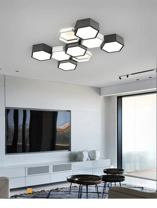 Dushanbe - Minimalist Honeycomb Black & White Combination Ceiling Light