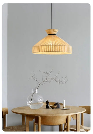 Lowell - Woven Rattan Round Fabric Shade Ceiling Light