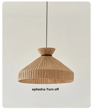 Lowell - Woven Rattan Round Fabric Shade Ceiling Light