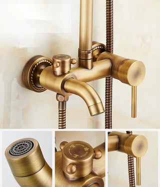 Malaney - Brass Antique Wall Mounted Dual Handle Shower Set