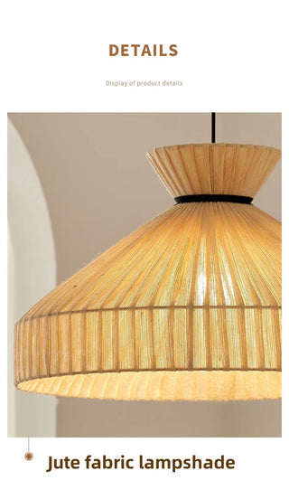 Lowell - Woven Rattan Round Fabric Shade Ceiling Light