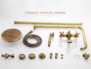 Malaney - Brass Antique Wall Mounted Dual Handle Shower Set