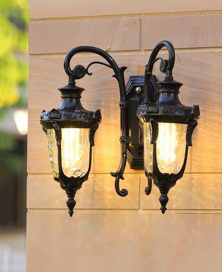 Julius - Double Head Classic Ripple Glass Outdoor Courtyard Lighting Fixture