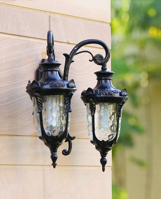 Julius - Double Head Classic Ripple Glass Outdoor Courtyard Lighting Fixture