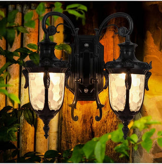 Julius - Double Head Classic Ripple Glass Outdoor Courtyard Lighting Fixture