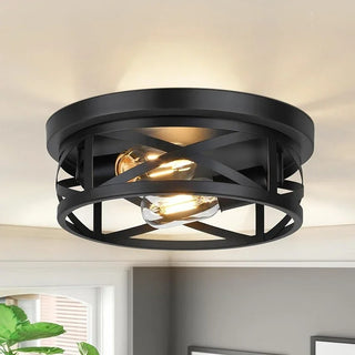 Zulia - Modern Circular Criss Cross Integrated Black Flush Mount Ceiling Light