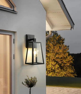 Talfryn - Glass Black Caged Bulb Outdoor Wall Light